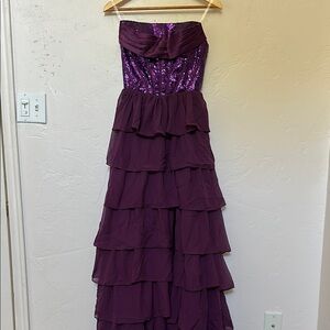 Elegant Purple Tiered Ruffle Prom Dress with Sequin Corset Top